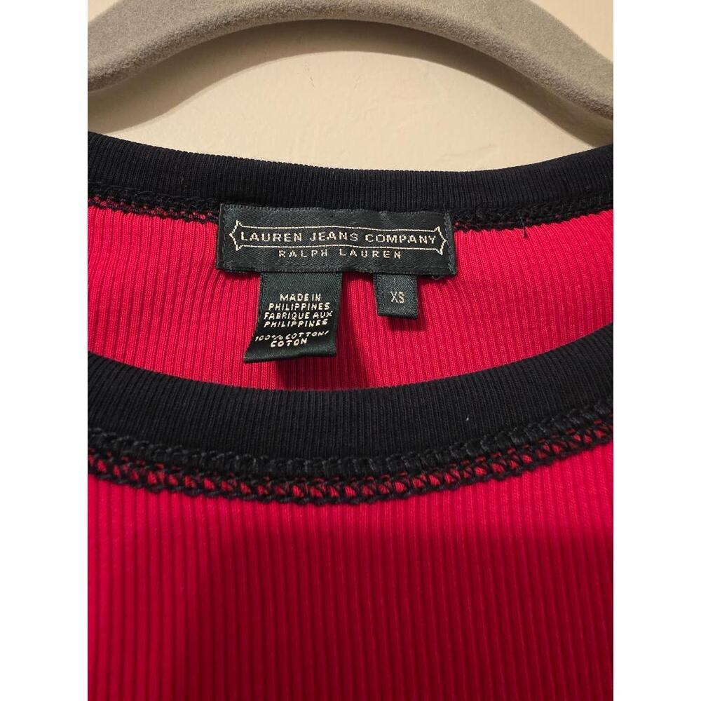 ❤️ Lauren Jeans Co Ralph Lauren Red Ribbed Tee XS | 2000s Y2K - Picture 5 of 5